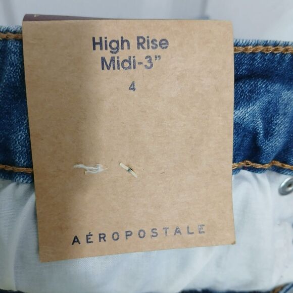 Aeropostale Women 4 High Rise Midi Denim Shorts Distressed Look Premium Stretchy - Picture 7 of 11